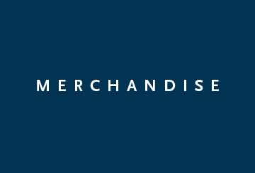A blue rectangle with the word: Merchandise.